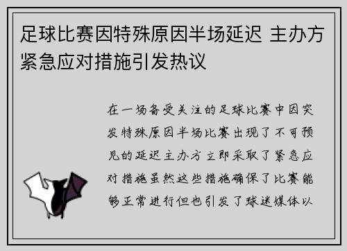 足球比赛因特殊原因半场延迟 主办方紧急应对措施引发热议